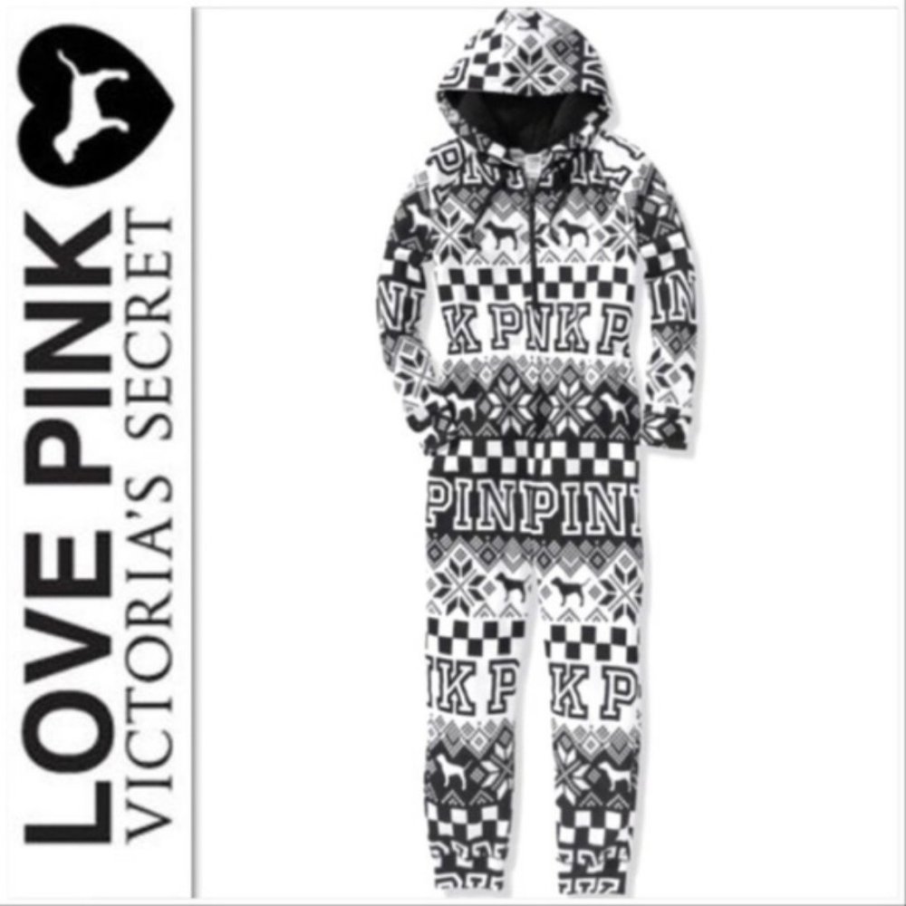 new victoria's secret pink sherpa onesie pj one piece xs m
